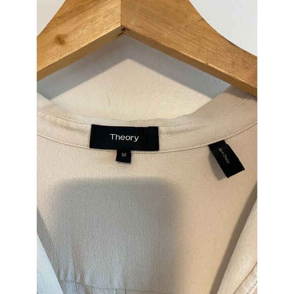 Theory Spread Collar Cotton Blend Popover Top in Cream Size Medium - Picture 6 of 6